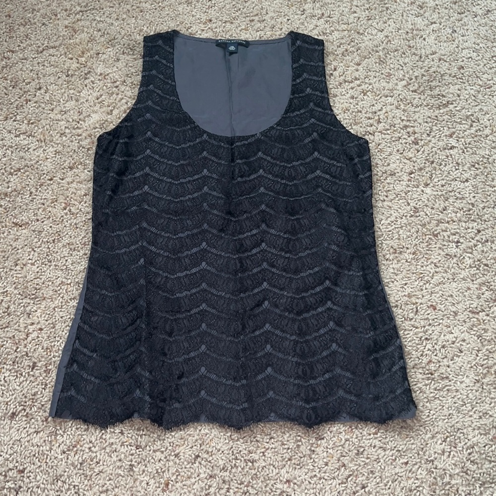 Banana Republic Gray Blouse with black lace overlay Size XS